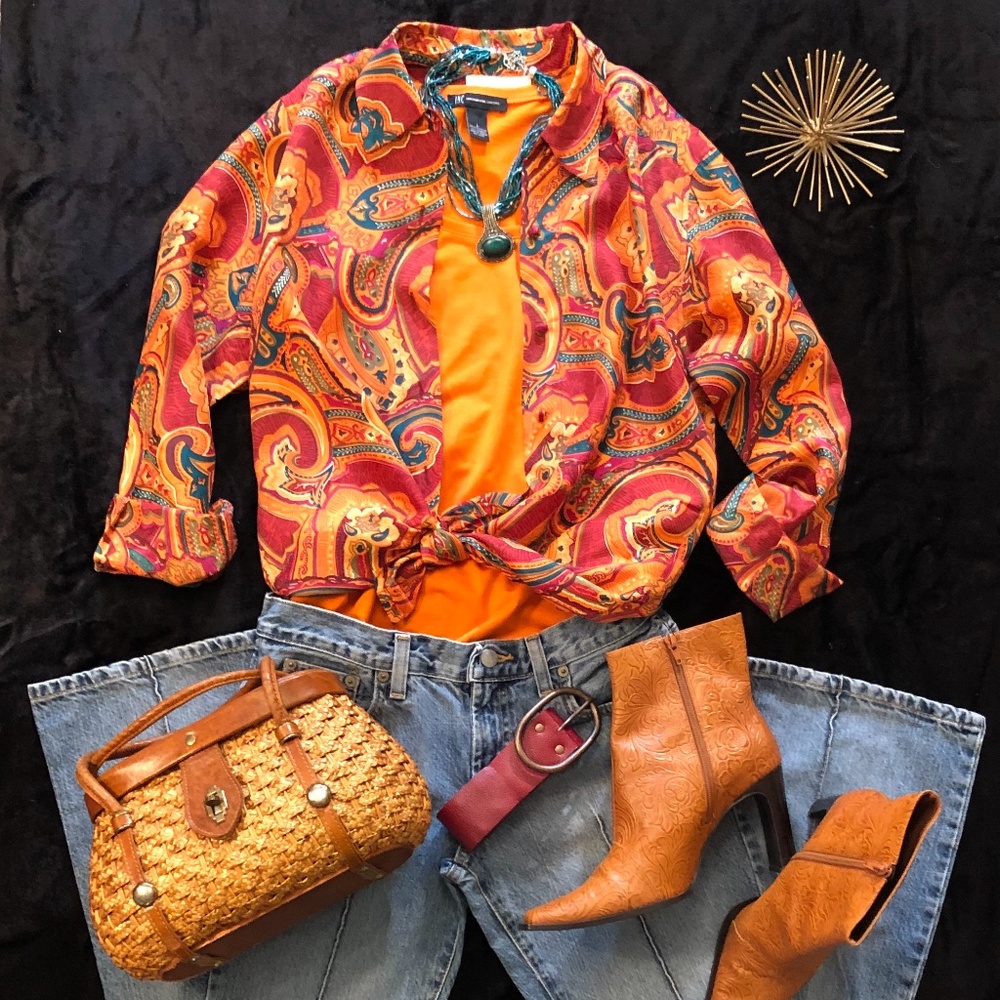 Christie & Jill Paisley Silk Button Down Blouse